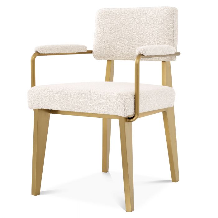 Retro Dining Chair – Cream Boucle, Brushed Brass Stainless Steel Frame