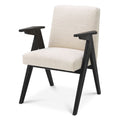 Modern Dining Chair with Arms – Cream Boucle, Black Wood Frame