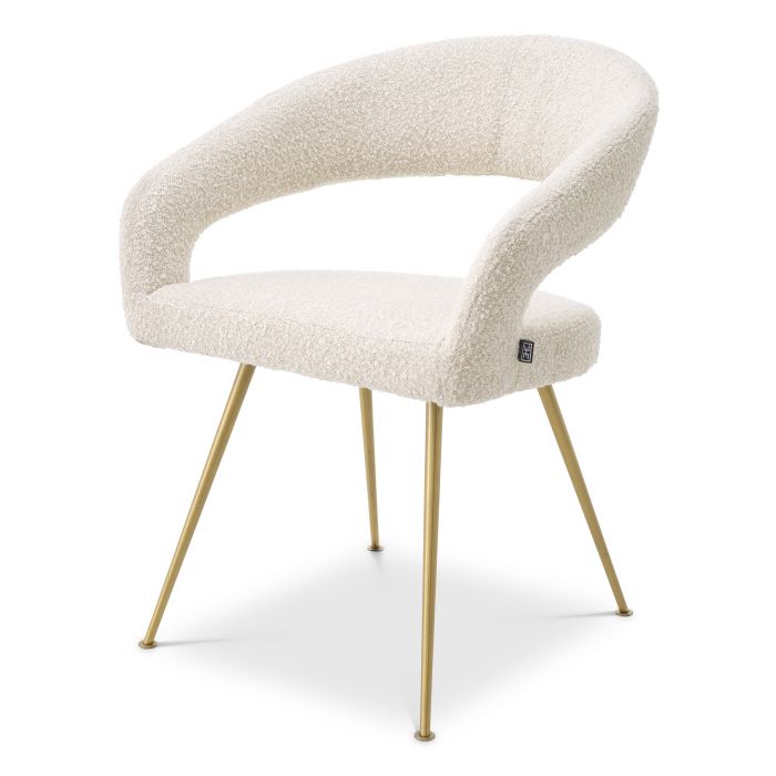Modern Dining Chair – Cream Boucle, Brushed Brass Tapered Legs