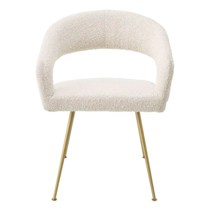 Modern Dining Chair – Cream Boucle, Brushed Brass Tapered Legs