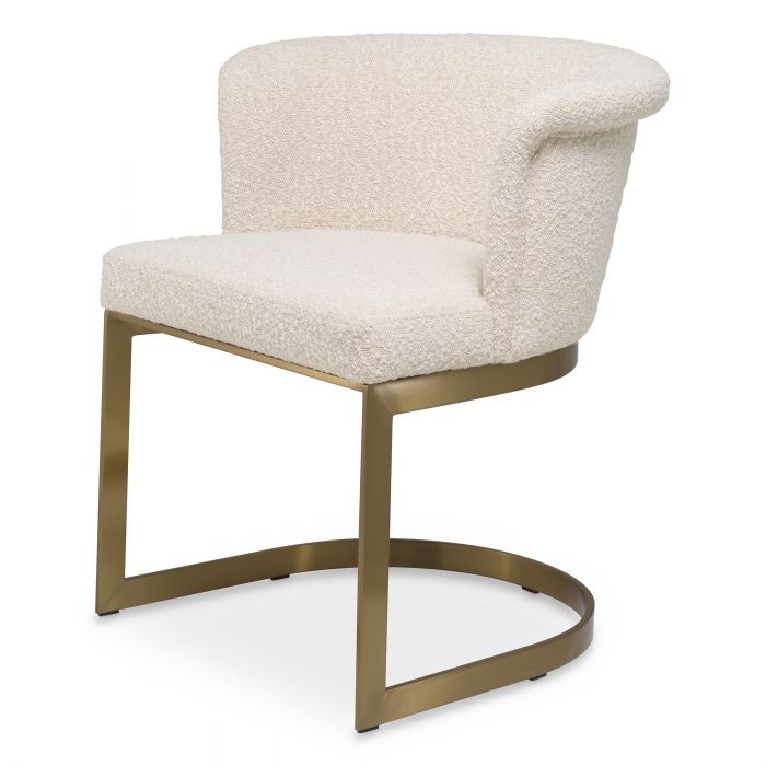 Mid-Century Modern Dining Chair – Cream Boucle, Brushed Brass Frame